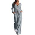 thumbnail image 1 of TEAJOPSUU Women's Fall Winter Cargo Jumpsuits Casual Long Sleeve V Neck Button Down Wide Leg Jumpsuits with Pockets Chest Flap Pockets Gray, 1 of 8