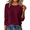 thumbnail image 1 of TEAJOPSUU Women's Fall Winter Sweaters Comfy Crew Neck Long Sleeve Ribbed Shirts Blouses Casual Solid Trendy Scalloped Hem Pullover Sweater Tops B-Burgundy, 1 of 9