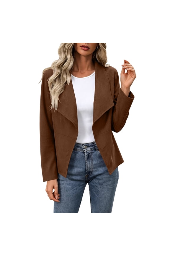 Women's Faux Suede Cardigans Sweater Entrancing Drape Lapel Collar Long Sleeve Open Front Jackets Casual Trendy Fall Suede Outwear Brown