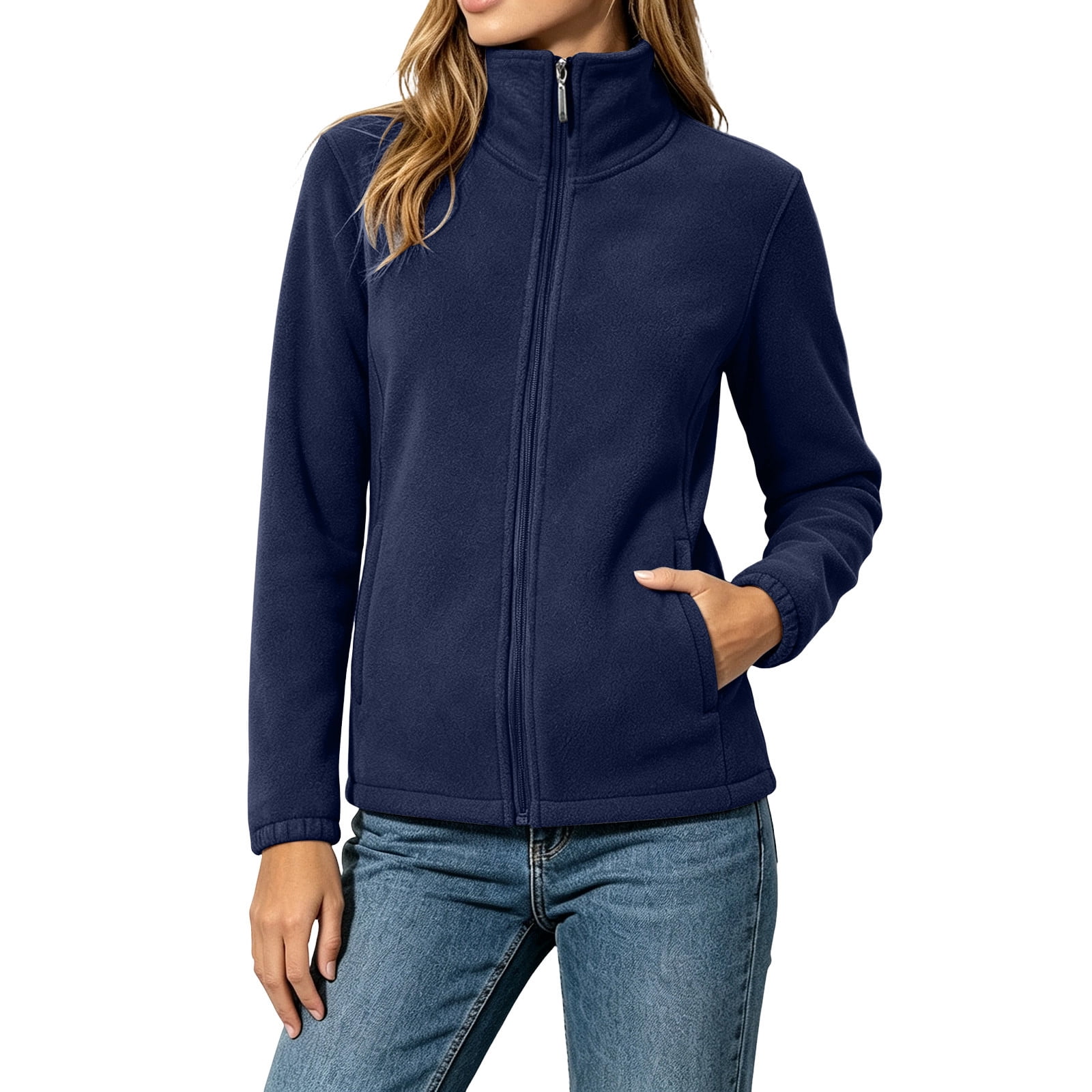 TEAJOPSUU Women's Fleece Jacket Full Zip Stand Collar Long Sleeve Warm ...