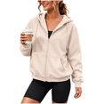thumbnail image 1 of TEAJOPSUU Women's Full Zip Hoodies Loose Fit Drawstring Hooded Sweatshirts with Kangaroo Pocket Drop Shoulder Casual Hoodies for Everyday Gym Khaki, 1 of 6