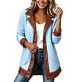 thumbnail image 1 of TEAJOPSUU Women's Fuzzy Fleece Shearling Jacket Faux Leather PU Trim Lapel Collar Button Front Mid Length Warm Fall Winter Coat Light Blue, 1 of 8