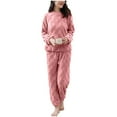 thumbnail image 1 of TEAJOPSUU Women's Fuzzy Pajamas Set Fall Winter Loose Solid Color Sleepwear Thick Velvet Plush Soft Fluffy Pajamas Sets Pink A, 1 of 7