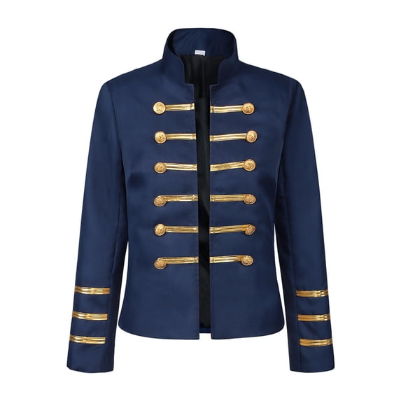 TEAJOPSUU Women's Gothic Steampunk Jacket Long Sleeve Stand Collar Double-Breasted Performance Jacket for Marching Drummer Parade Blue
