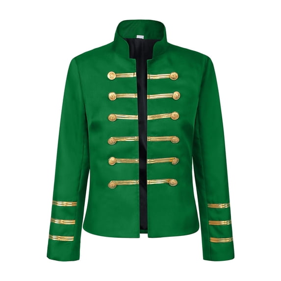 TEAJOPSUU Women's Gothic Steampunk Jacket Long Sleeve Stand Collar Double-Breasted Performance Jacket for Marching Drummer Parade Green