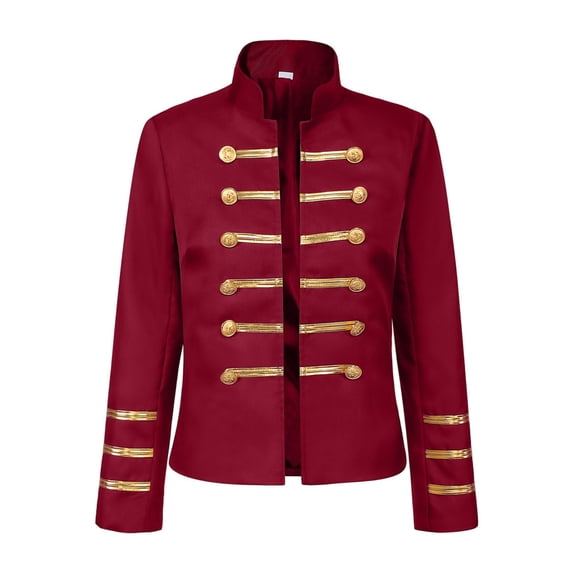 TEAJOPSUU Women's Gothic Steampunk Jacket Long Sleeve Stand Collar Double-Breasted Performance Jacket for Marching Drummer Parade Red