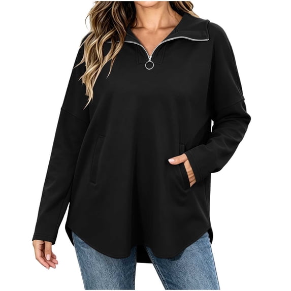 TEAJOPSUU Women's Half Zip Hoodies Trendy Collared Long Sleeve Sweatshirts with Pockets Casual Loose Fit Daily Sweatshirts Black