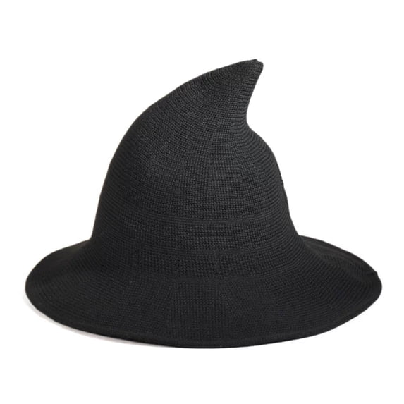 TEAJOPSUU Women's Halloween Witch Hat Knitted Pointed Wizard Hat for Party Vacation Holiday Black