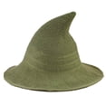 thumbnail image 1 of TEAJOPSUU Women's Halloween Witch Hat Knitted Pointed Wizard Hat for Party Vacation Holiday Olive Green, 1 of 5