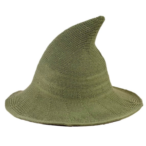 TEAJOPSUU Women's Halloween Witch Hat Knitted Pointed Wizard Hat for Party Vacation Holiday Olive Green