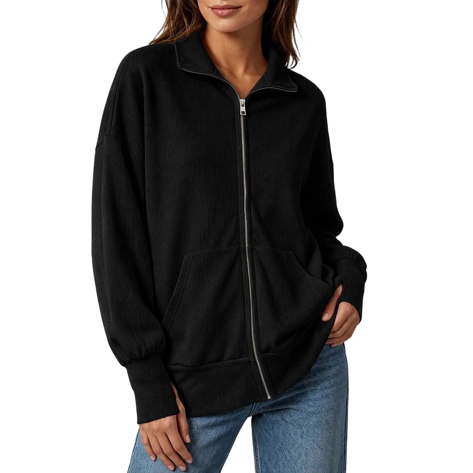 TEAJOPSUU Women's Jackets Fall Winter Ribbed Knit Stretchy Zip up Long ...