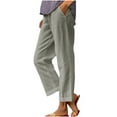 thumbnail image 1 of TEAJOPSUU Women's Linen Ankle Pants with Pockets Lightweight Elastic Waist Straight Tube Casual Wide Leg Pants for Casual Summer Daily A-Gray, 1 of 7