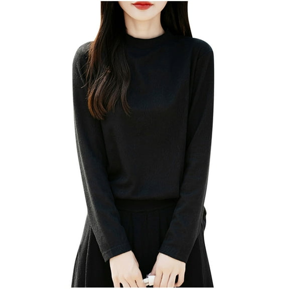 TEAJOPSUU Women's Long Sleeve Sweater Cozy Crewneck Pullover Sweater Soft Lightweight Basic Knit Tops B-Black
