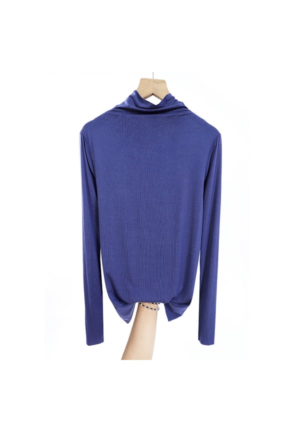 TEAJOPSUU Women's Mock Turtleneck Tops Casual Slim Fall Winter Warm Shirts Lightweight Under Layer Long Sleeve Pullover Shirts Dark Blue