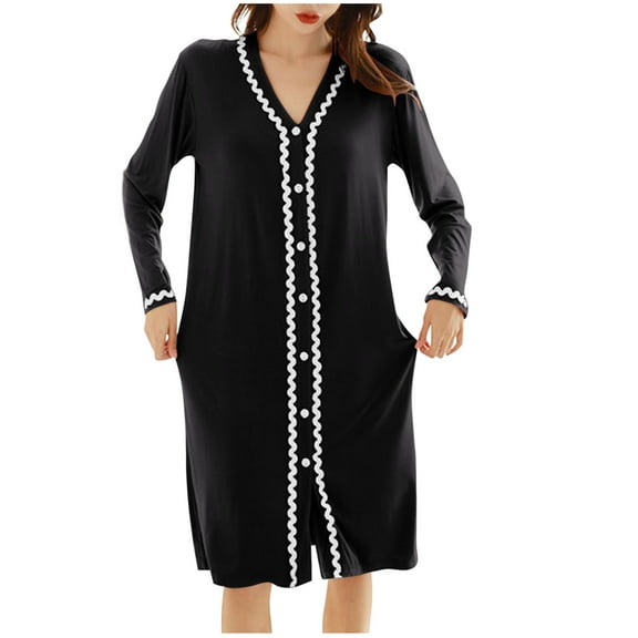 TEAJOPSUU Women's Modal Robe Plus Size Button Down Mid Length Cardigan Outerwear Long Lightweight Bathrobe Loungewear Black