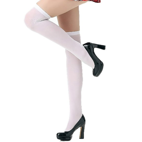 TEAJOPSUU Women's Nylon Opaque Thigh High Stockings Above The Knee High Long Socks for Halloween Party Daily Wear White