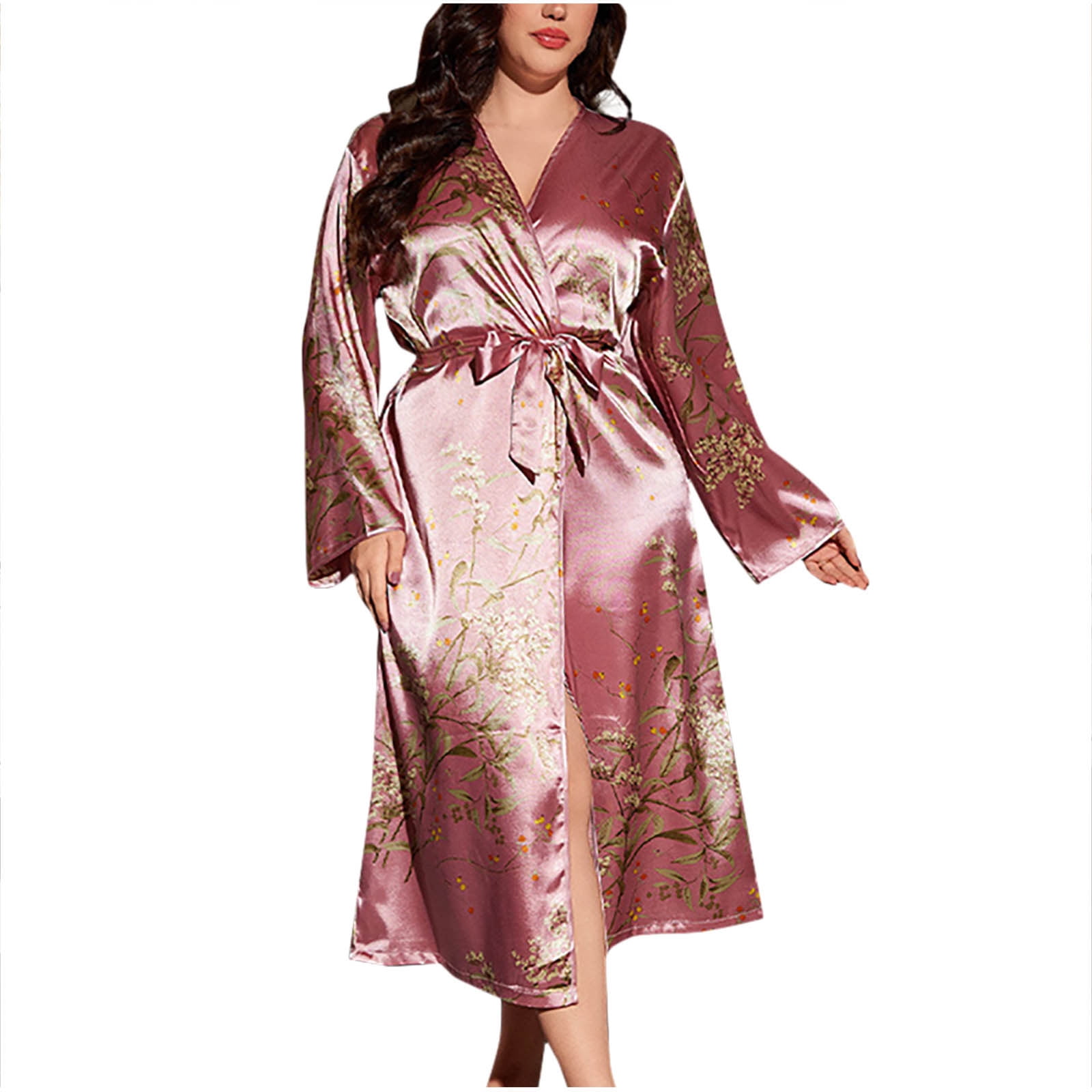 Pink Oversized Robe TEAJOPSUU Women's Oversized Silk Robes Casual Kimono Robes Short ...