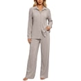 thumbnail image 1 of TEAJOPSUU Women's Pajama Sets Long Sleeve Button Down Soft Knit Sleepwear 2 Piece Lounge Set Outfits Khaki, 1 of 6