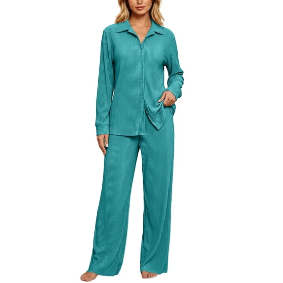 TEAJOPSUU Women's Pajama Sets Long Sleeve Button Down Soft Knit Sleepwear 2 Piece Lounge Set Outfits Olive Green