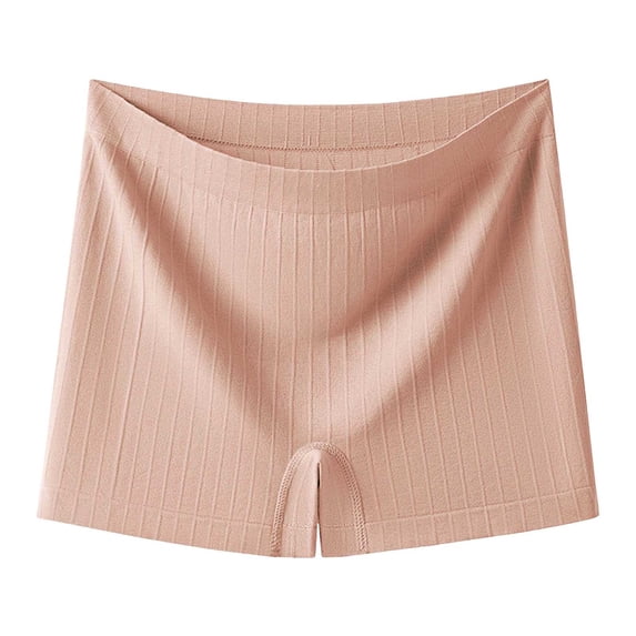 TEAJOPSUU Women's Panties Stretchy High Waisted Ribbed Boxer Briefs Full Coverage Seamless Comfy Boyshorts Underwear Beige