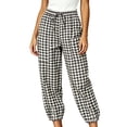 thumbnail image 1 of TEAJOPSUU Women's Plaid Cropped Pants Drawstring Elastic Waist Tapered Trousers with Pockets Gingham Casual Lounge Streetwear Black, 1 of 6