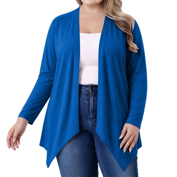 TEAJOPSUU Women's Plus Size Cardigans Asymmetrical Hem Long Sleeve Open Front Sweater Casual Relaxed Fit Draped Cardigan Sweater Blue