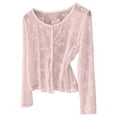 thumbnail image 1 of TEAJOPSUU Women's Plus Size Floral Cardigans Lace Breathable Button Down Sweater Long Sleeve Cropped Coverup Cardigans L-5XL Pink, 1 of 8