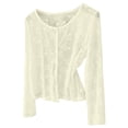 thumbnail image 1 of TEAJOPSUU Women's Plus Size Floral Cardigans Lace Breathable Button Down Sweater Long Sleeve Cropped Coverup Cardigans L-5XL Yellow, 1 of 7