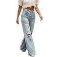 thumbnail image 1 of TEAJOPSUU Women’s Ripped Jeans High Waisted Distressed Baggy Straight Wide Leg Denim Pants Trendy Casual Slim Bootcut Jean Pants Blue, 1 of 5