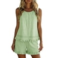 thumbnail image 1 of TEAJOPSUU Women's Ruffle Trim 2 Piece Outfit Lounge Sets Sleeveless Crew Neck Top Drawstring Ruffle Shorts 2PC Sets Relaxed Fit Casual Pajama Outfit Green, 1 of 9