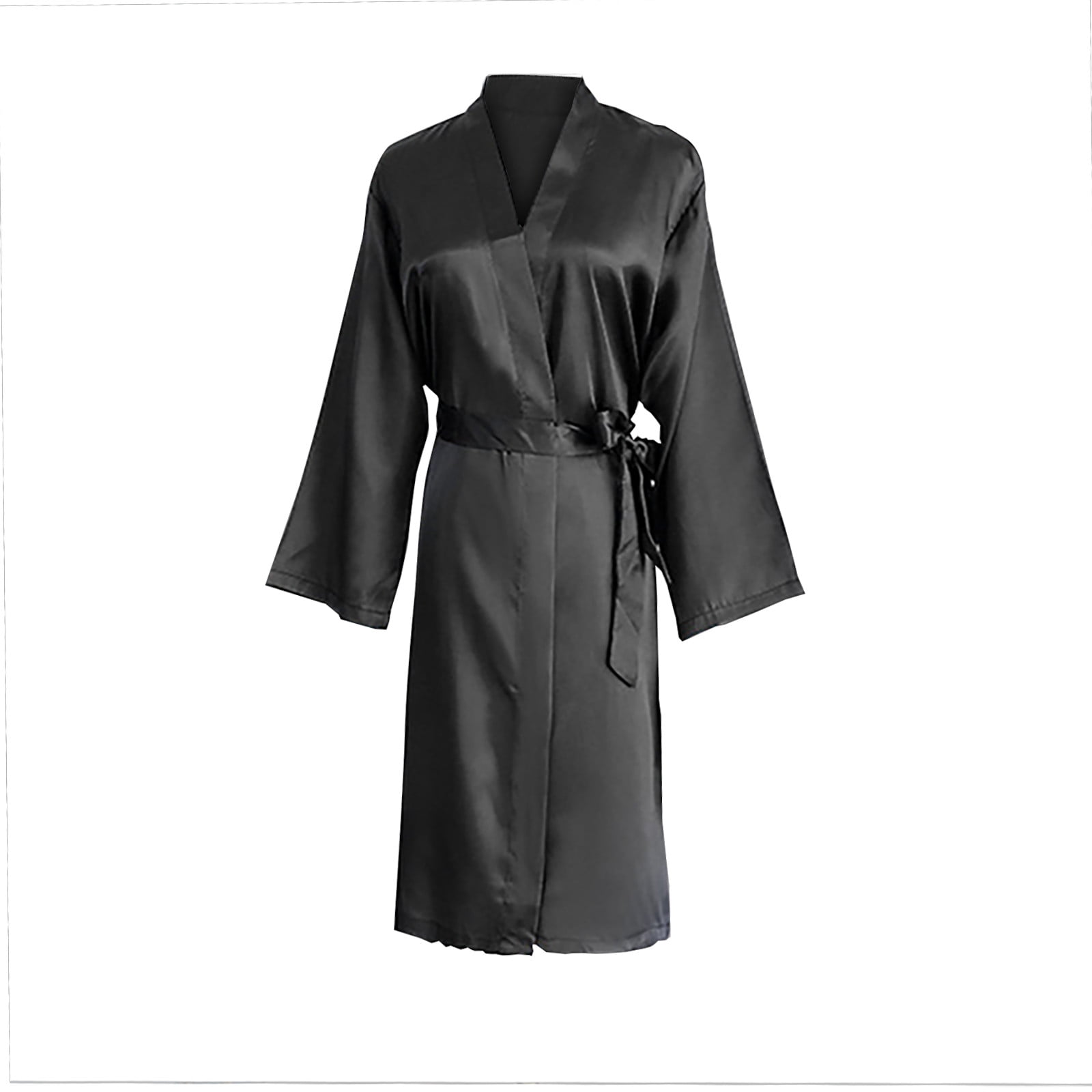 TEAJOPSUU Women's Satin Kimono Robe Feather Trim Silk Robes Bridesmaid ...