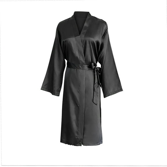 TEAJOPSUU Women's Satin Kimono Robe Feather Trim Silk Robes Bridesmaid Robes Bridal Party Sleepwear Gown Wedding Makeup Robes Black B