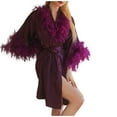 thumbnail image 1 of TEAJOPSUU Women's Satin Kimono Robe Feather Trim Silk Robes Bridesmaid Robes Bridal Party Sleepwear Gown Wedding Makeup Robes Purple A, 1 of 9