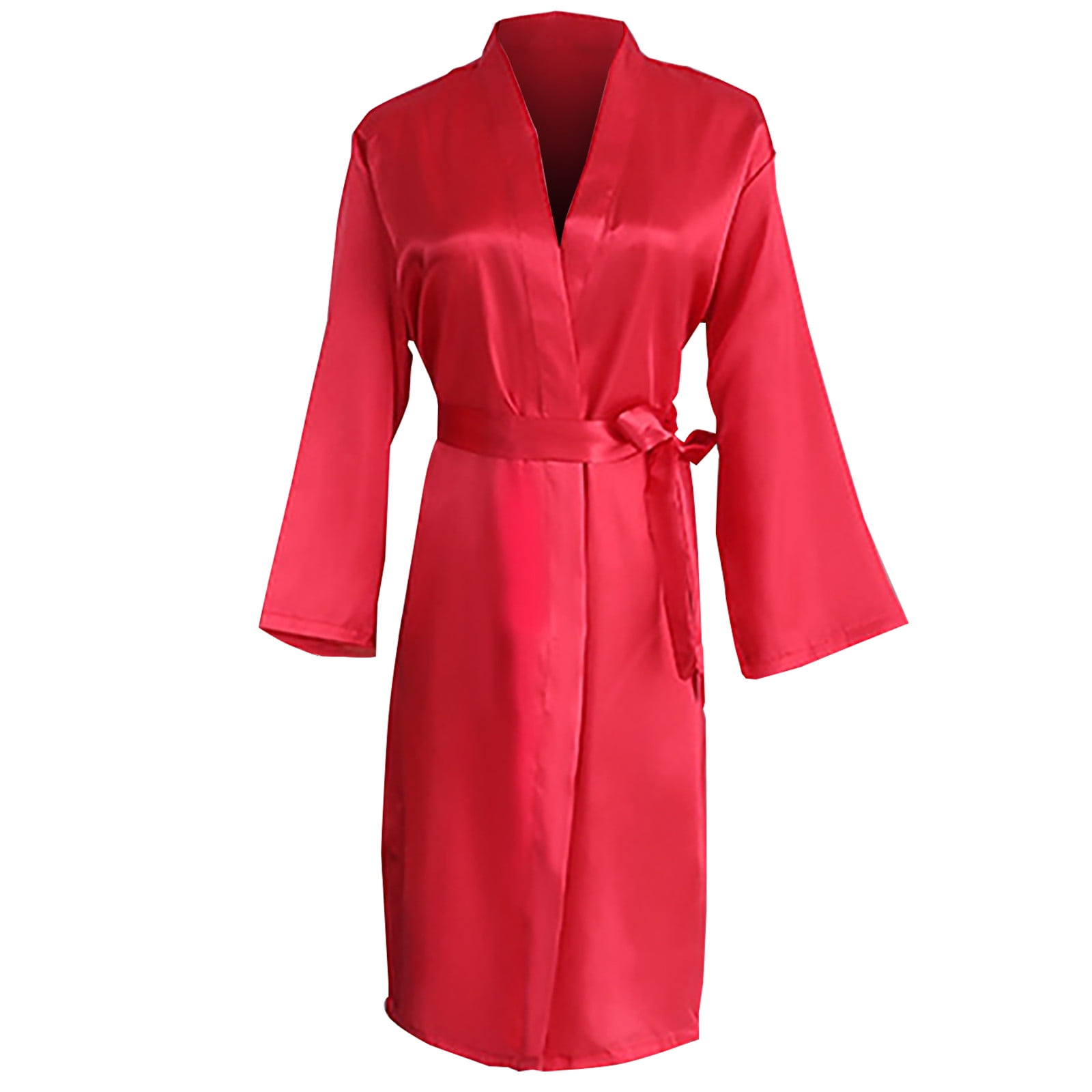 TEAJOPSUU Women's Satin Kimono Robe Feather Trim Silk Robes Bridesmaid ...