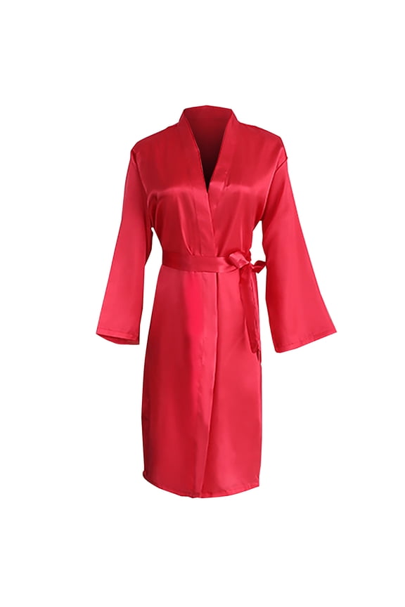 TEAJOPSUU Women's Satin Kimono Robe Feather Trim Silk Robes Bridesmaid Robes Bridal Party Sleepwear Gown Wedding Makeup Robes Red B