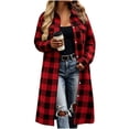 thumbnail image 1 of TEAJOPSUU Women's Shackets Plaid Long Button Down Shirt Jackets with Pockets Fall Trendy Oversized Thick Coat Burgundy, 1 of 8