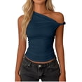 thumbnail image 1 of TEAJOPSUU Women's Off The Shoulder Tank Top Sleeveless Stretchy Going Out Crop Top Summer Asymmetrical Ruched Fitted Tank Shirts Y2K Fashion T-Shirt Navy, 1 of 6