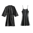 thumbnail image 1 of TEAJOPSUU Women's Silk Nightgown Satin Robe Chemise Set Lace Sleeveless Matching Sleepwear Solid Color Loungewear Black, 1 of 4