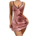 thumbnail image 1 of ZQUUVOU Women's Silk Nightgown Satin Slip Sleepwear V Neck Negligee Sleeveless Short Nightwear Solid Color Loungewear Pink, 1 of 8
