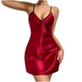 thumbnail image 1 of ZQUUVOU Women's Silk Nightgown Satin Slip Sleepwear V Neck Negligee Sleeveless Short Nightwear Solid Color Loungewear Red, 1 of 8