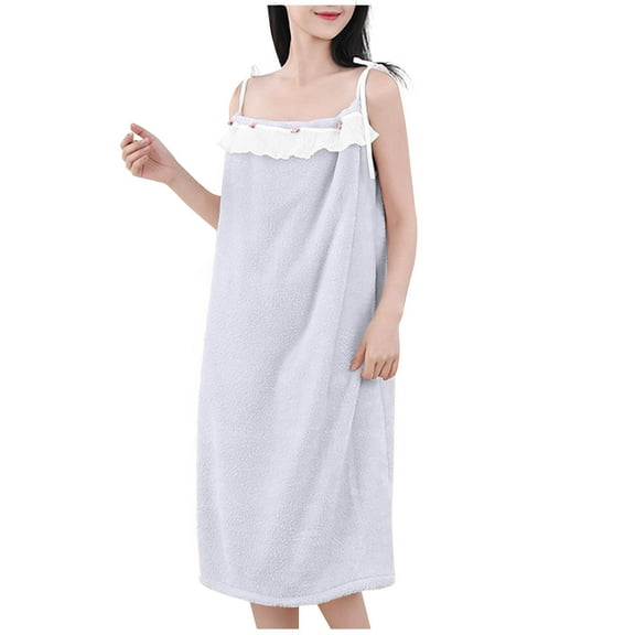 ZQUUVOU Women's Sleeveless Robe Solid Color Plush Bathrobes Lightweight Ruffle Nightgown Winter Loose Bathrobe Gray