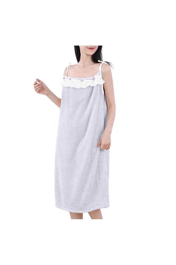 ZQUUVOU Women's Sleeveless Robe Solid Color Plush Bathrobes Lightweight Ruffle Nightgown Winter Loose Bathrobe Gray