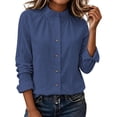 thumbnail image 1 of TEAJOPSUU Women's Stand Collar Shirt Long Sleeve Cotton Blend Button Down Shirts Relaxed Fit Casual Cardigan Tops for Everyday Work Navy, 1 of 9