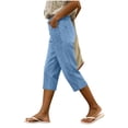 thumbnail image 1 of TEAJOPSUU Women's Straight Leg Capris Jeans Casual Pull On Elastic Waist High Waisted Stretchy Denim Capri Pants with Pockets Light Blue, 1 of 8