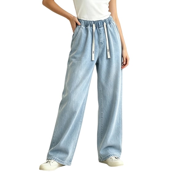 TEAJOPSUU Women's Straight Leg Jeans High Rise Distressed Drawstring ...