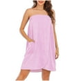 thumbnail image 1 of ZQUUVOU Women's Strapless Bath Wrap Quick Dry Absorbent Plush Terry Robe for Spa Solid Color Plush Bathrobes with Pocket Pink, 1 of 9