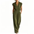 thumbnail image 1 of TEAJOPSUU Women's Summer Jumpsuits Cap Sleeve Collared Zipper Down Elastic Waist Wide Leg Jumpsuits One Piece Overalls Casual Cotton Blend Tracksuit B-Olive Green, 1 of 7