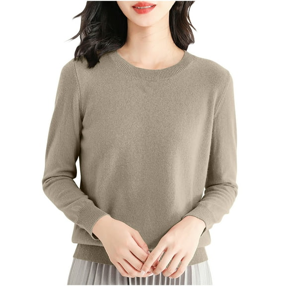 TEAJOPSUU Women's Sweater Casual Long Sleeve Crewneck Sweaters Lightweight Soft Basic Knit Shirt Fall Loose Fit Pullover Tops A-Brown