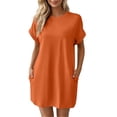 thumbnail image 1 of TEAJOPSUU Women's T-Shirt Dresses Casual Short Sleeve Crew Neck Shift Mini Dresses Knee Length Tunic Tee Shirt Dresses Orange, 1 of 9