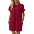 thumbnail image 1 of TEAJOPSUU Women's T-Shirt Dresses Casual Short Sleeve Crew Neck Shift Mini Dresses Knee Length Tunic Tee Shirt Dresses Wine, 1 of 9